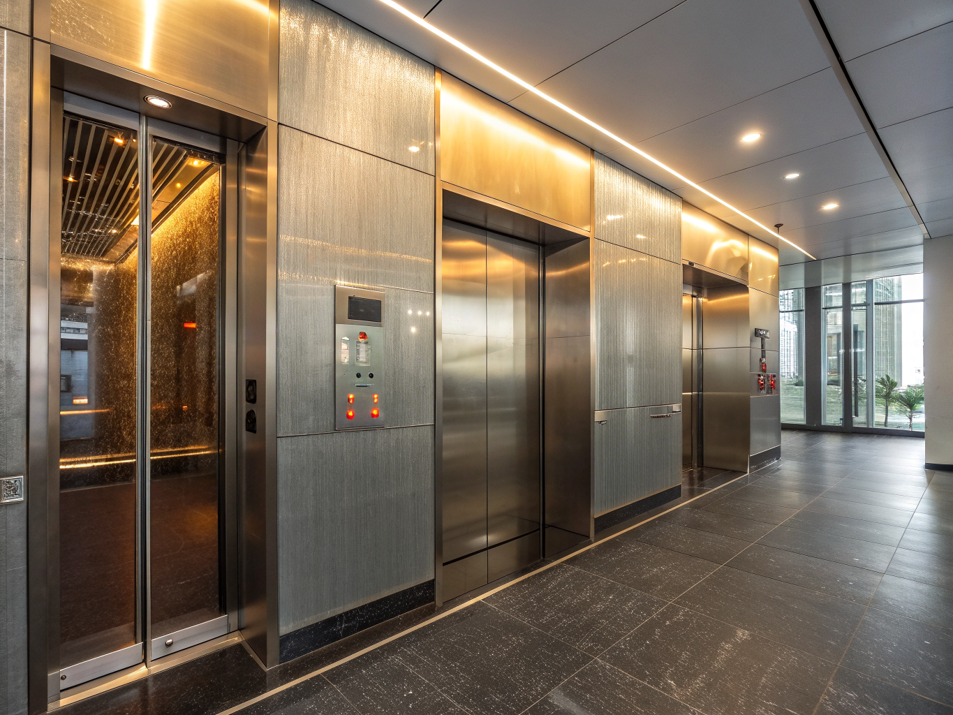 Hyundai Elevator modern passenger cabin with brushed stainless steel finishes