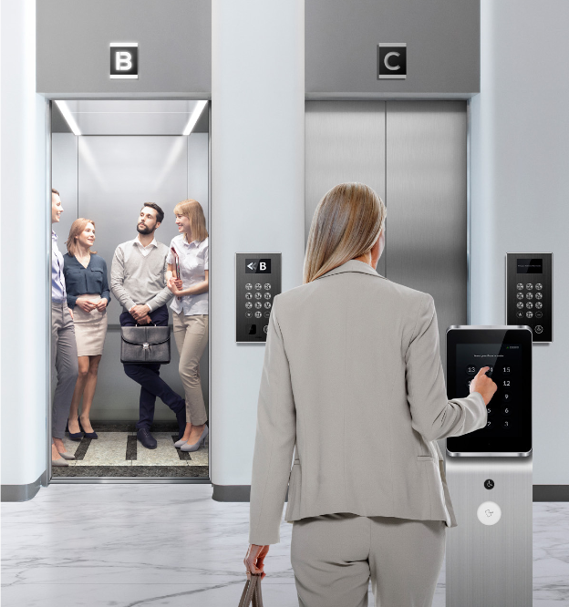 Hyundai Elevator passenger cabin interior with brushed stainless steel finish