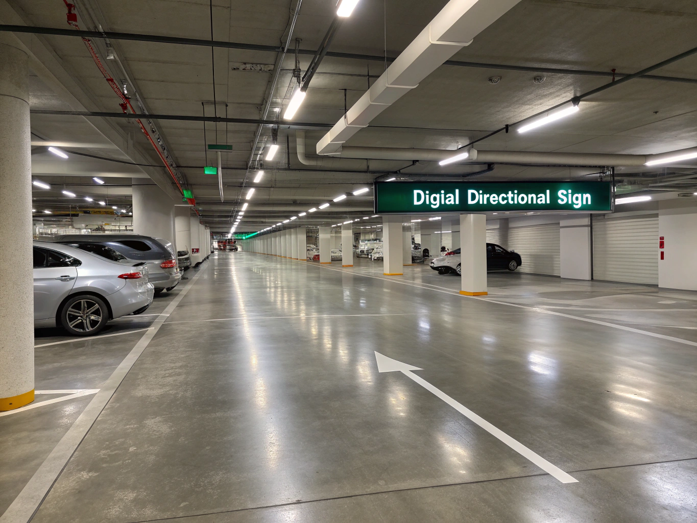 Automobile elevator platform in a modern underground parking facility
