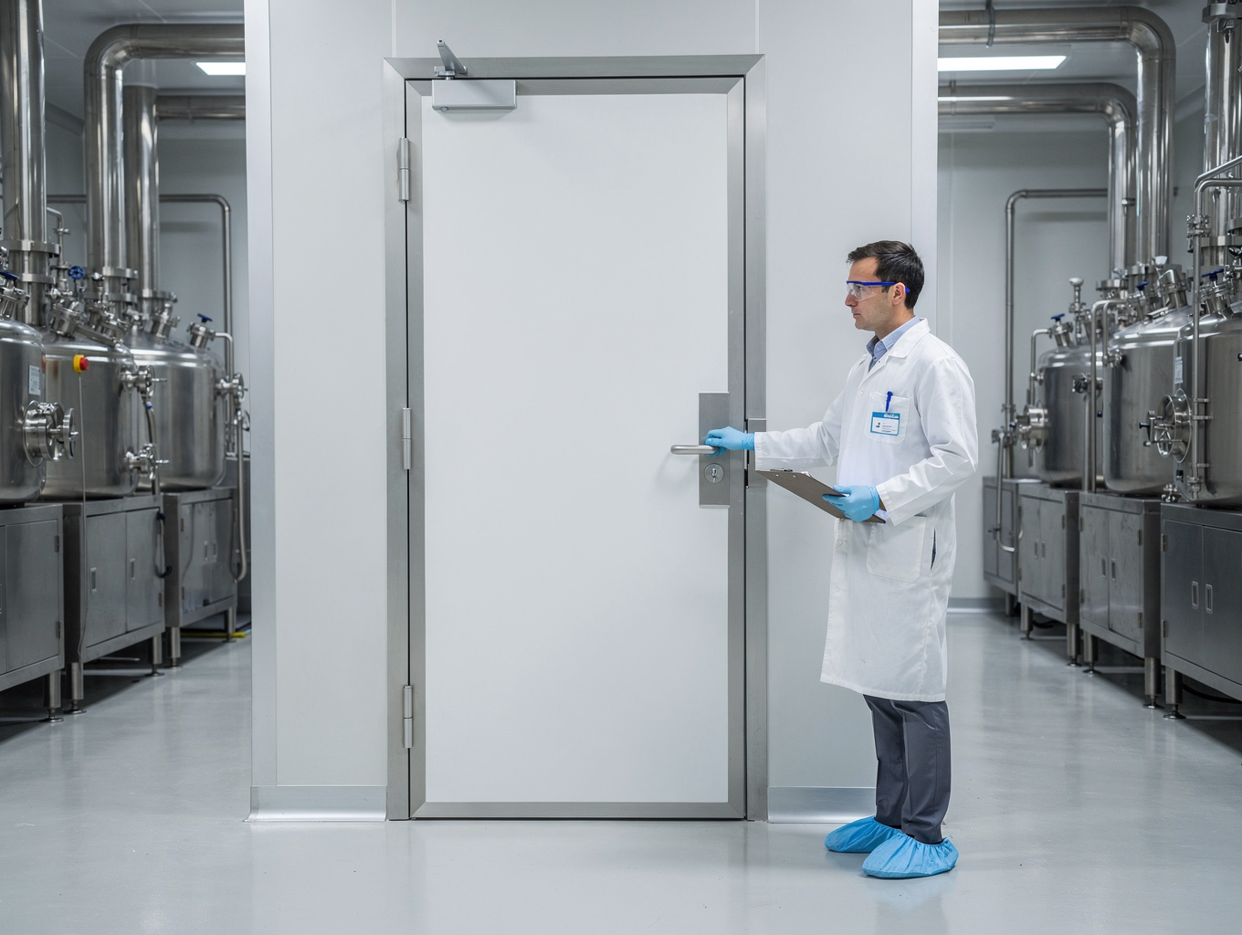 Hermetic sliding cleanroom door in hospital surgical wing